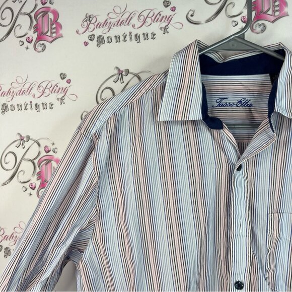 Tasso Elba button up collared shirt stripesMulticolor Striped Men's Shirt - Picture 5 of 13